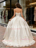 Ball Gown Satin Strapless Appliques Bows Wedding Dress