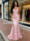 Pink Beading Flowers Lace Sheath Column Tulle Prom Dress