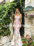 Pink Sequin Trumpet Mermaid Sweetheart Floral Prom Dress