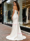Strapless Satin Trumpet Mermaid Ruched White Wedding Dress