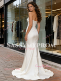 Strapless Satin Trumpet Mermaid Ruched White Wedding Dress