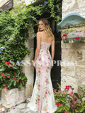 Pink Sequin Trumpet Mermaid Sweetheart Floral Prom Dress