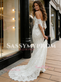 Cap Sleeve Lace Trumpet Mermaid Sweep Train Wedding Dress