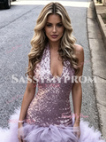 V Neck Purple Sequin Trumpet Mermaid Ruffles Prom Dress