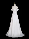 Off Shoulder Satin White A Line Ruched Prom Dress