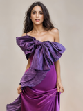 Off The Shoulder Satin Purple Mermaid Prom Dress