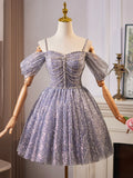 Shiny Tulle Sequins Knee Length Homecoming Dress