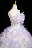 Tulle Flower A Line Sweetheart Lavender Prom Dress