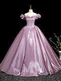 Pink Satin Corset Off The Shoulder Prom Dress