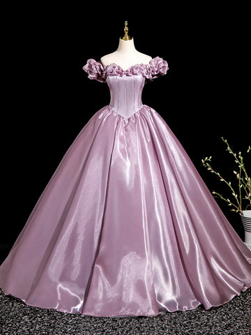 Pink Satin Corset Off The Shoulder Prom Dress