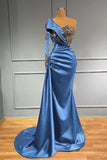 One Shoulder Satin Long Sleeves Mermaid Prom Dress