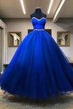 Tulle Royal Blue Strapless Crystal Polka Dot Sweetheart Ball Prom Dress
