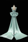 Satin Bow Trumpet Mermaid Green Prom Dress