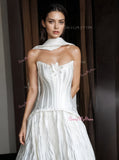 Satin A Line White Flower Strapless Wedding Dress With Shawl