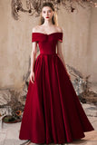 Satin Long A Line Burgundy Bow Prom Dress