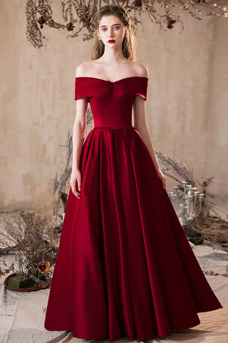 Satin Long A Line Burgundy Bow Prom Dress