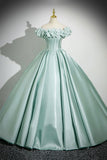 Off The Shoulder Satin Green Corset Ruffles Prom Dress