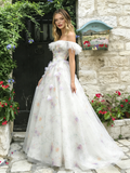 Off The Shoulder Tulle Floral A Line Prom Dress