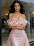 Off The Shoulder Pink Trumpet Mermaid Sparkle Prom Dress
