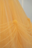 A-Line Yellow Tulle Long Off the Shoulder Prom Dress