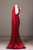 Sweetheart Satin Burgundy Mermaid Prom Dress with Slit
