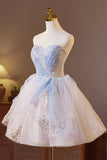 Tulle Short Floral Purple Sparkling Homecoming Dress