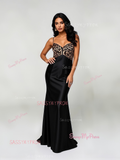 Trumpet Mermaid Animal Print Satin Black Prom Dress