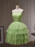 Short Green Tulle Beading Mini Homecoming Dress