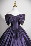Off The Shoulder A Line Purple Satin Prom Dress