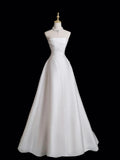 Satin Strapless A Line Pearl White Prom Dress