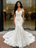 Lace Trumpet Mermaid Appliques Off The Shoulder Wedding Dress