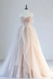 Sweetheart Sheer Layered Blush Pink Strapless Prom Dress