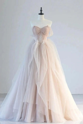 Sweetheart Sheer Layered Blush Pink Strapless Prom Dress