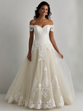 Tulle A Line Appliques Ivory Off The Shoulder Wedding Dress