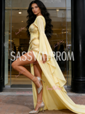 Sweetheart Chiffon Beading Long Sleeve Yellow Prom Dress With Slit