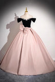 Velvet Beading Pink Satin Bow Black Prom Dress