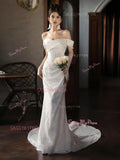 Satin Sparkle Sequin Trumpet Mermaid Off The Shoulder Wedding Dress