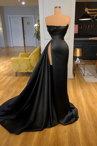 Sweetheart Satin Trumpet Mermaid Black Beading Prom Dress