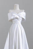 Off The Shoulder A Line Ruched Satin Wedding Dress