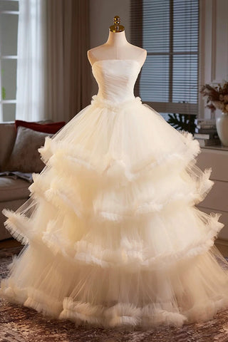 Tulle Ruffles A Line Sweetheart Champagne Prom Dress