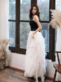 Tulle Layers A Line Black & White Prom Dress