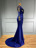 One Shoulder Satin Long Sleeves Mermaid Prom Dress