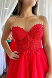Sweetheart Red A Line  Appliques Tulle Prom Dress