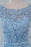 Lace Embroidery Sky Blue A Line Prom Dress