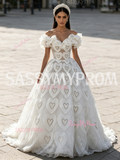Beading Heart Off The Shoulder Ruffles Ball Gown Prom Dress