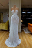 Cut Out Silver Sequin Strapless Trumpet Mermaid Prom Dress