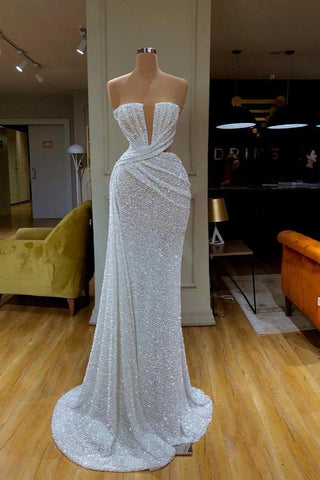 Cut Out Silver Sequin Strapless Trumpet Mermaid Prom Dress