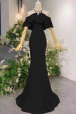Mermaid Halter Satin Black Beading Prom Dress