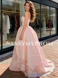 Sweetheart Satin Sweetheart Pink Ruffles Appliques Prom Dress