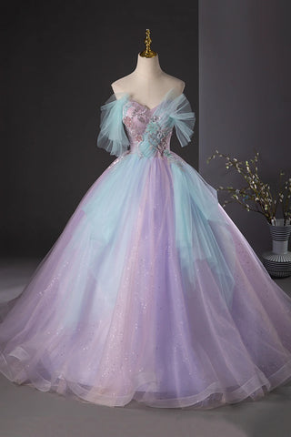 Tulle Ombre Sequin Lilac & Blue A Line Prom Dress